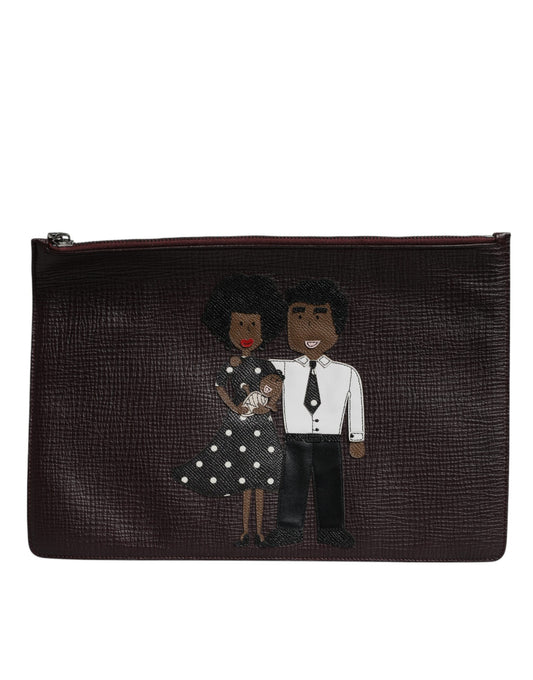 Dolce &amp; Gabbana – Braune Leder-Clutch-Tasche #DGFAMILY mit Verzierung für Herren