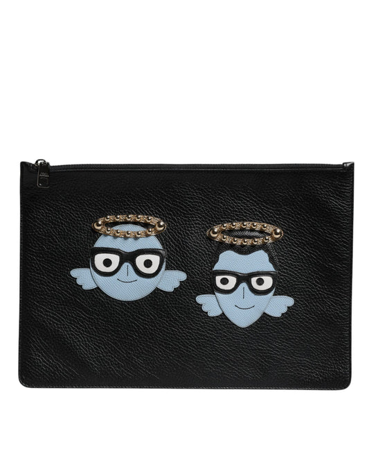 Dolce &amp; Gabbana Schwarze Ledertasche #DGFAMILY mit Verzierung für Herren mit Reißverschluss
