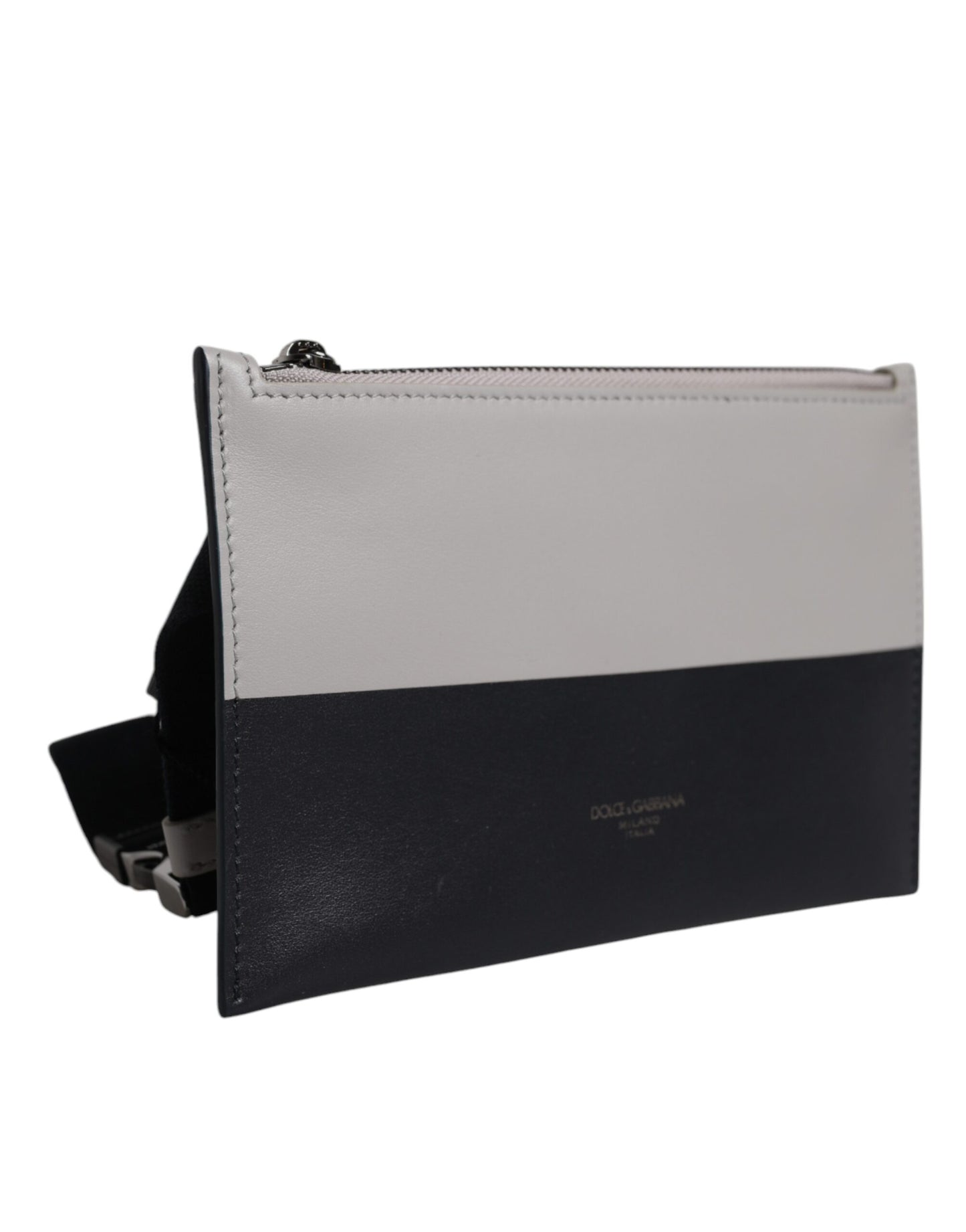 Sac bandoulière Dolce &amp; Gabbana en cuir noir et blanc avec logo en relief