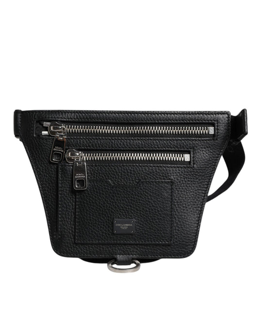Dolce &amp; Gabbana Gürteltasche aus schwarzem Kalbsleder mit Logo-Plakette