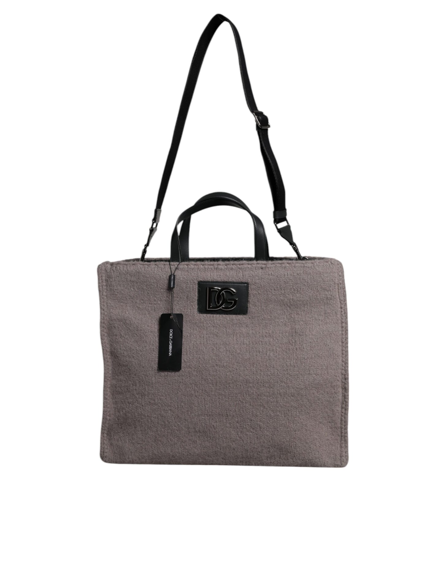 Sac fourre-tout à bandoulière Dolce &amp; Gabbana en laine d'alpaga grise avec plaque logo