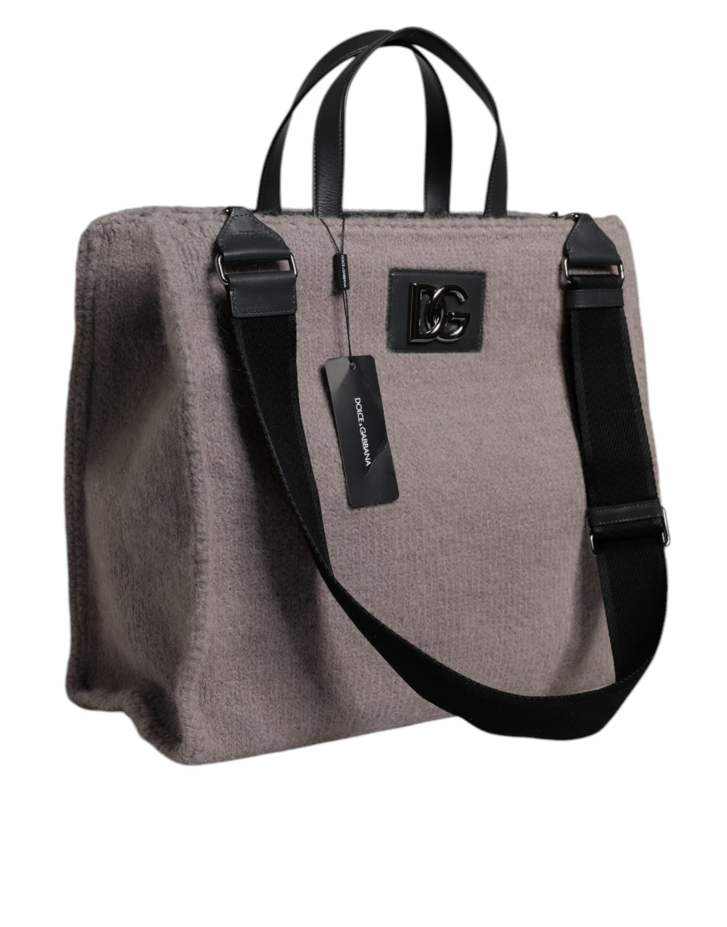 Sac fourre-tout à bandoulière Dolce &amp; Gabbana en laine d'alpaga grise avec plaque logo