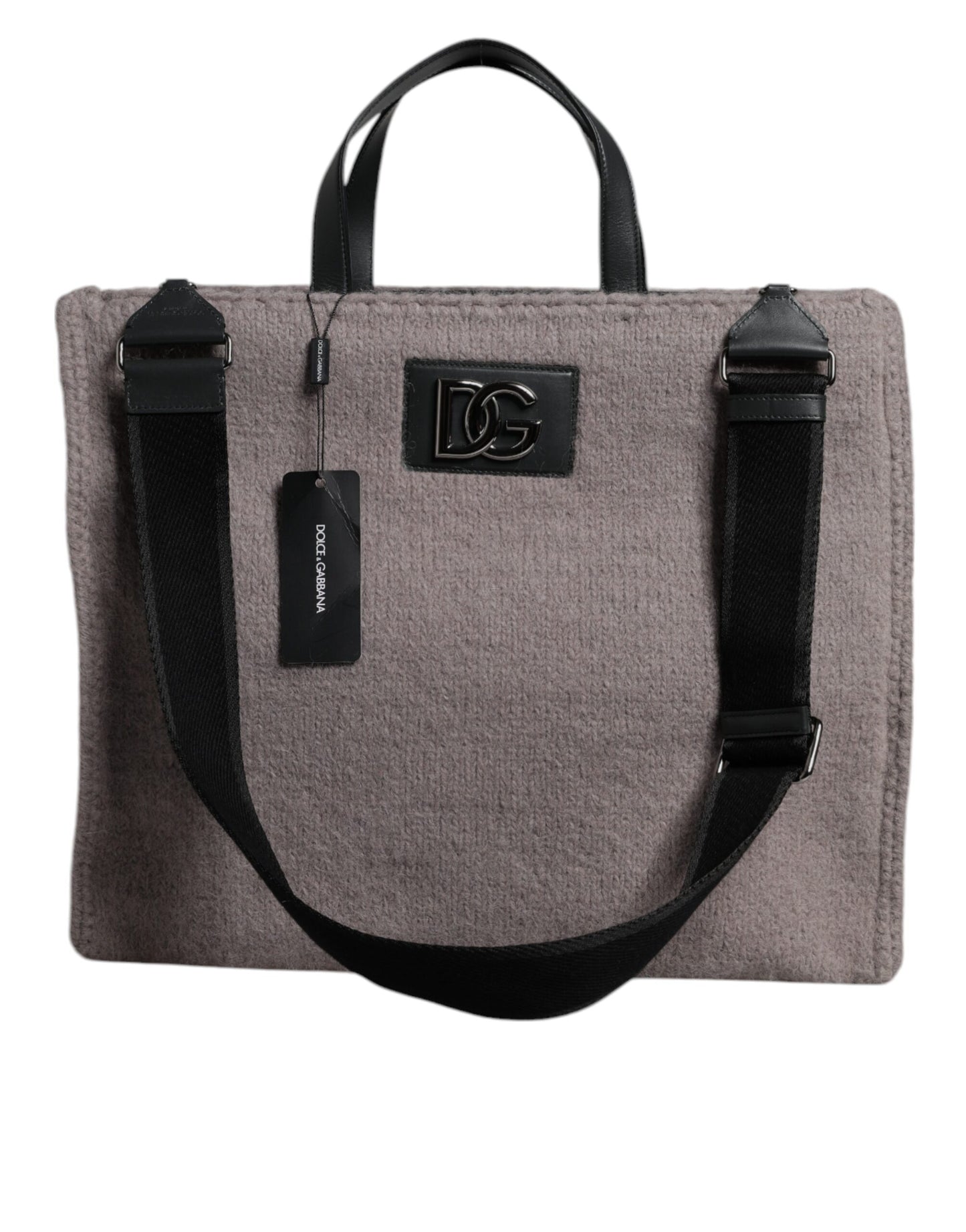 Sac fourre-tout à bandoulière Dolce &amp; Gabbana en laine d'alpaga grise avec plaque logo