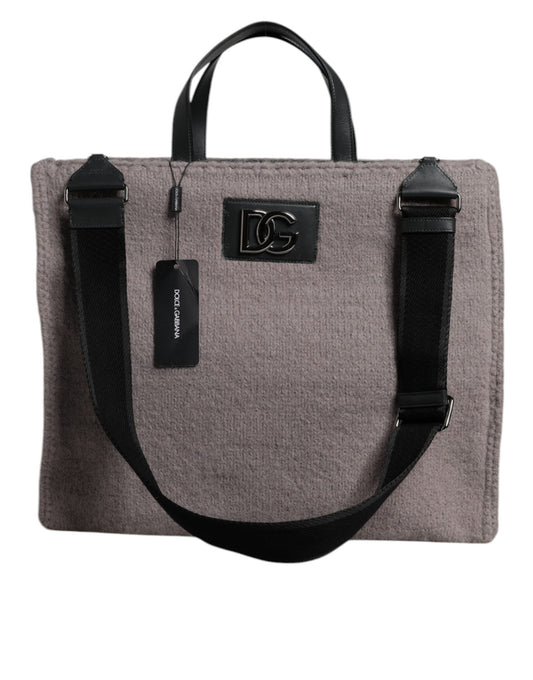 Dolce &amp; Gabbana – Tote-Umhängetasche aus Alpakawolle mit Logo-Plakette in Grau