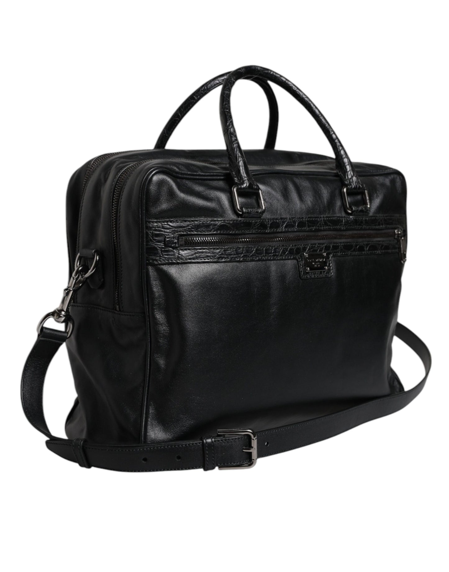 Dolce &amp; Gabbana – Schwarze Messenger-Tasche aus Leder mit Schultergurt
