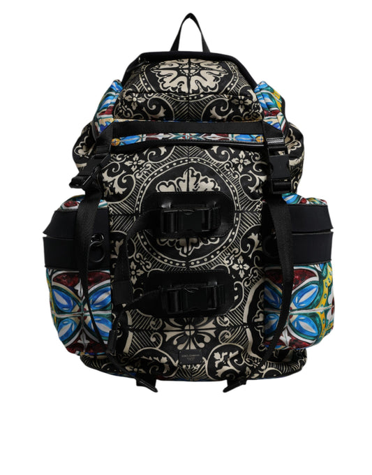 Sac à dos en nylon imprimé majolique multicolore Dolce &amp; Gabbana