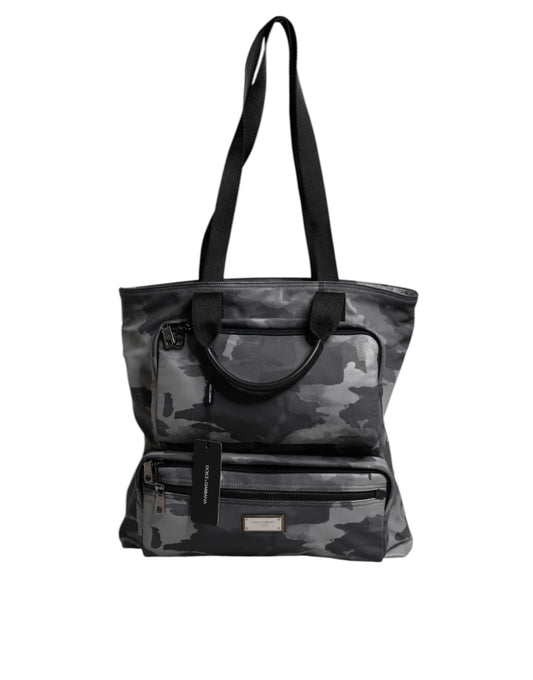 Sac fourre-tout en coton camouflage gris Dolce &amp; Gabbana à compartiments multiples
