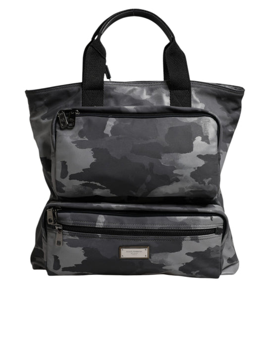 Sac fourre-tout en coton camouflage gris Dolce &amp; Gabbana à compartiments multiples