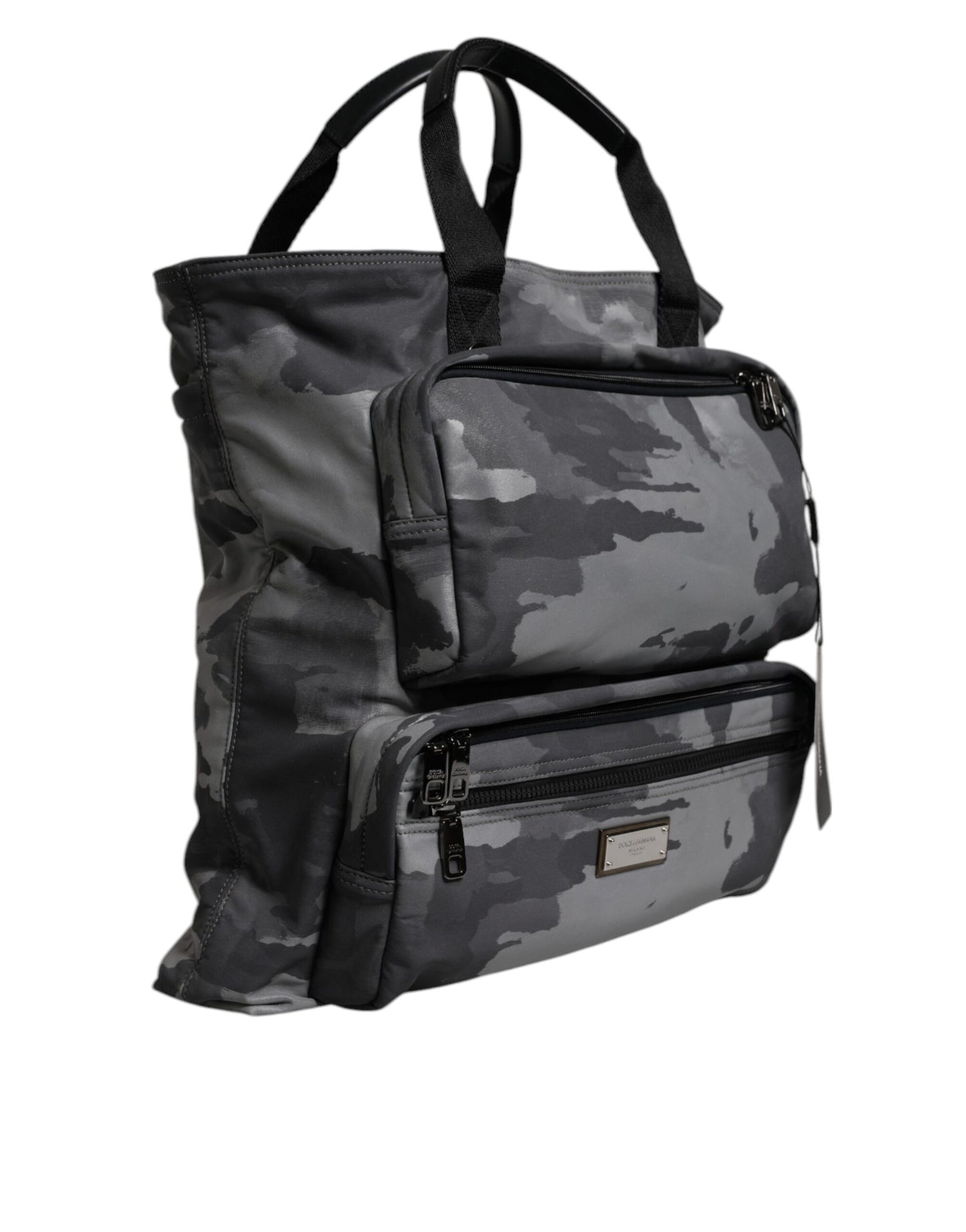 Sac fourre-tout en coton camouflage gris Dolce &amp; Gabbana à compartiments multiples