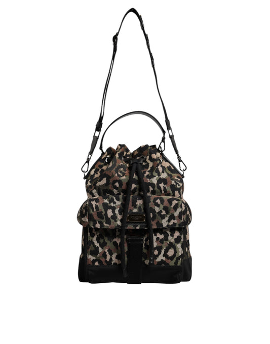 Sac seau à bandoulière en coton léopard multicolore Dolce &amp; Gabbana