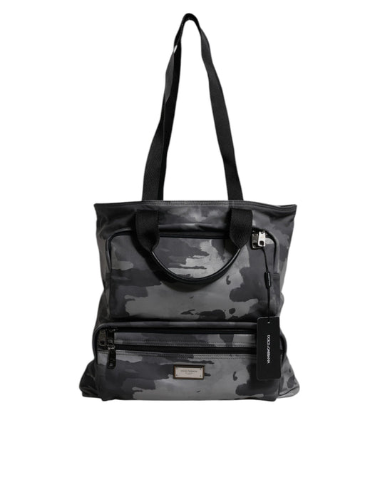 Dolce &amp; Gabbana – Schwarze Camouflage-Tasche mit Schultergurt und Logo-Schild