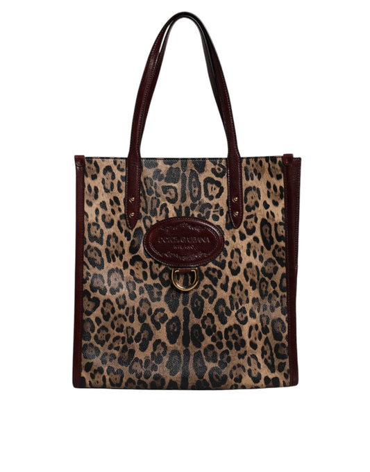 Sac fourre-tout à bandoulière en cuir léopard marron Dolce &amp; Gabbana