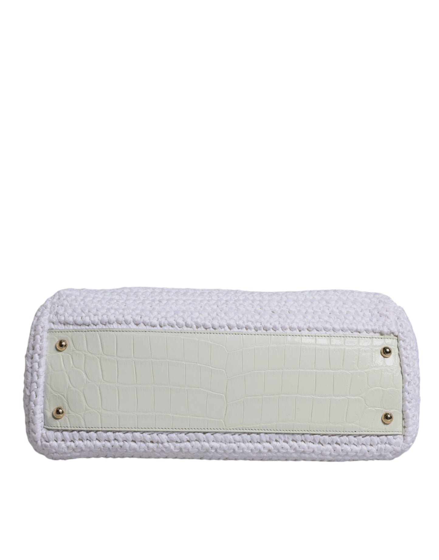 Sac bandoulière en cuir blanc Rafia Dolce &amp; Gabbana avec poignée supérieure