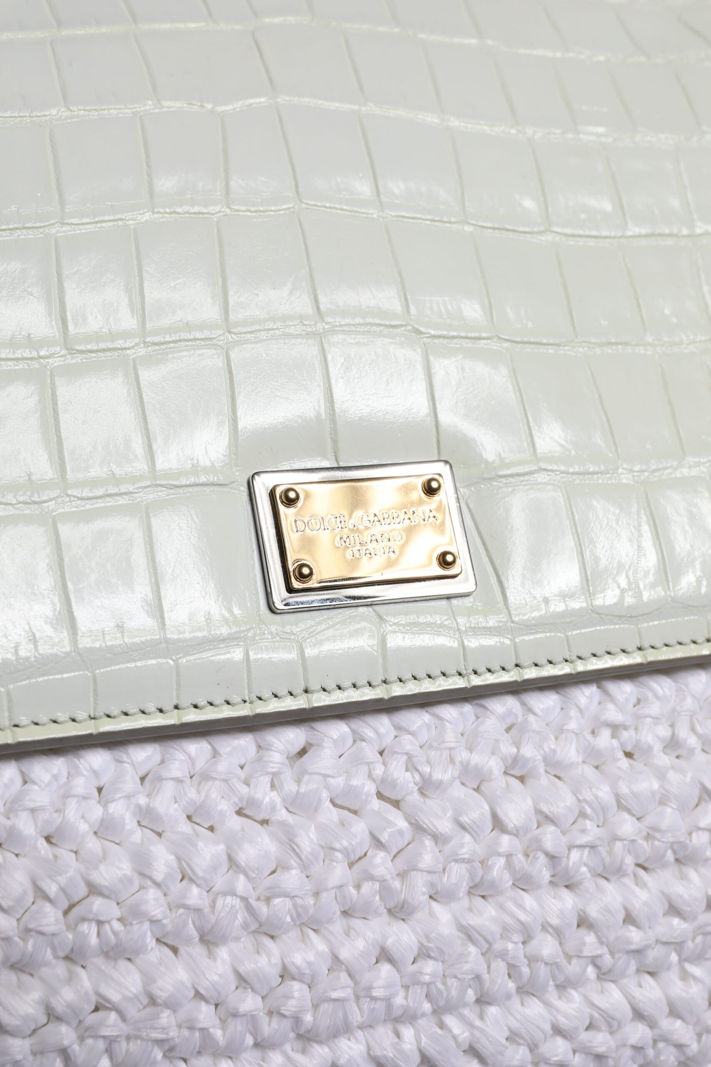 Sac bandoulière en cuir blanc Rafia Dolce &amp; Gabbana avec poignée supérieure