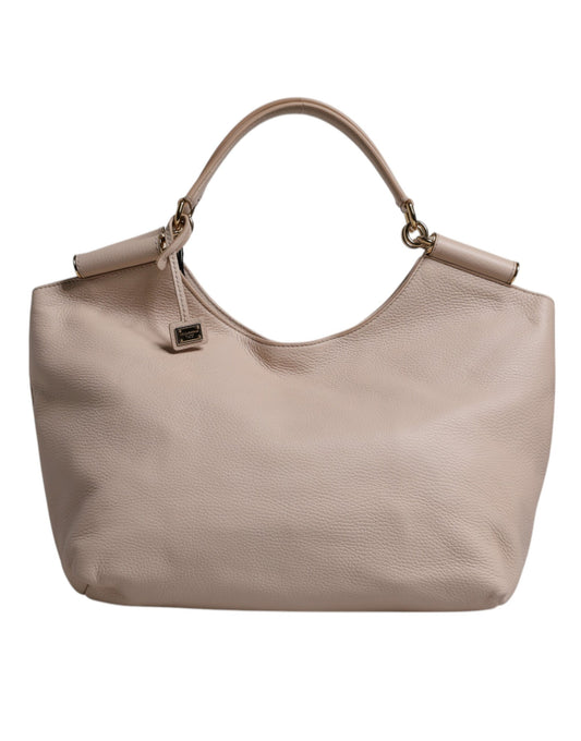 Sac fourre-tout à poignée supérieure en cuir de cerf rose clair Dolce &amp; Gabbana avec plaque logo