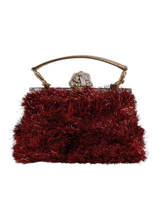 Pochette de soirée Dolce &amp; Gabbana avec chaîne en or rouge VANDA et cristaux scintillants