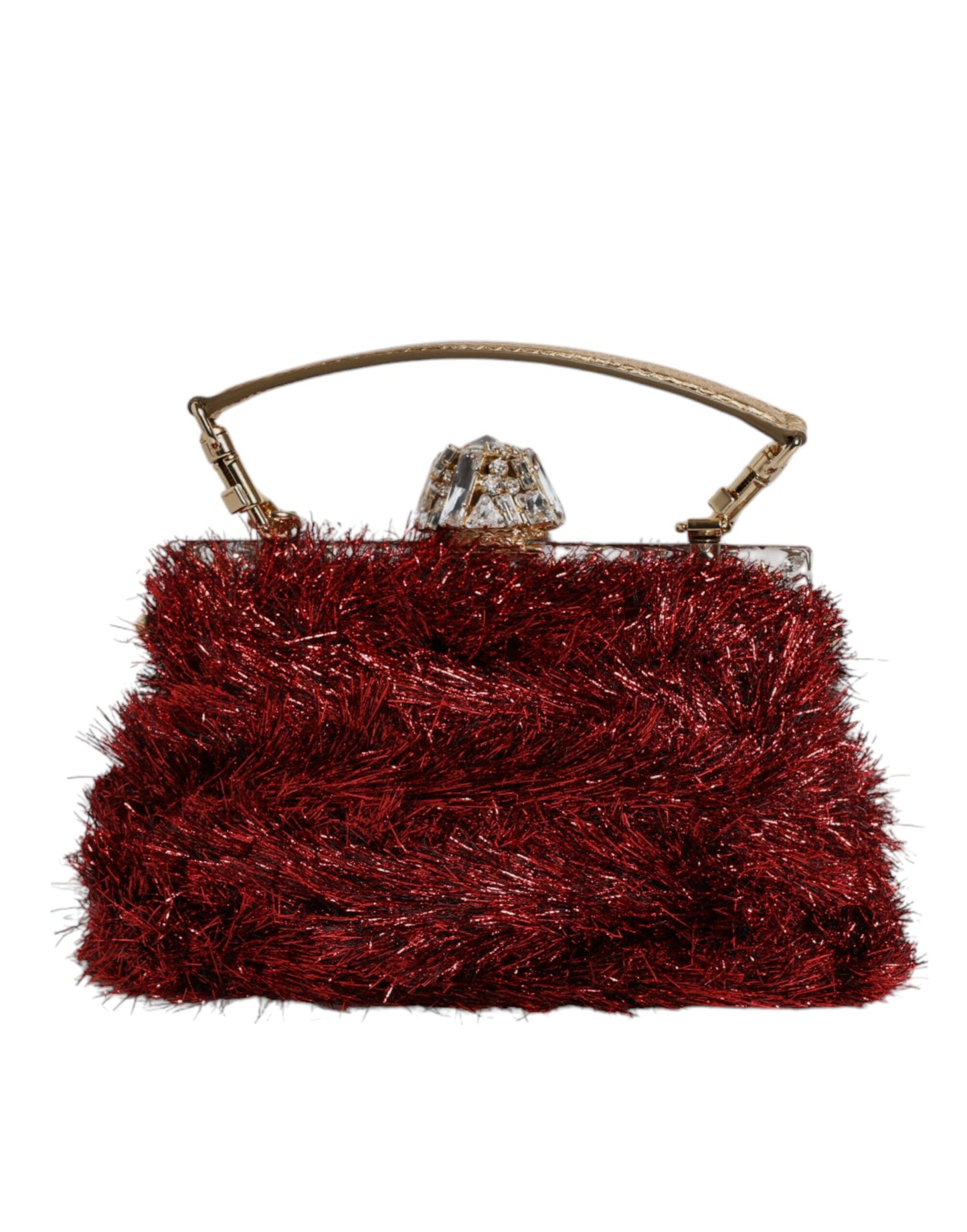 Pochette de soirée Dolce &amp; Gabbana avec chaîne en or rouge VANDA et cristaux scintillants