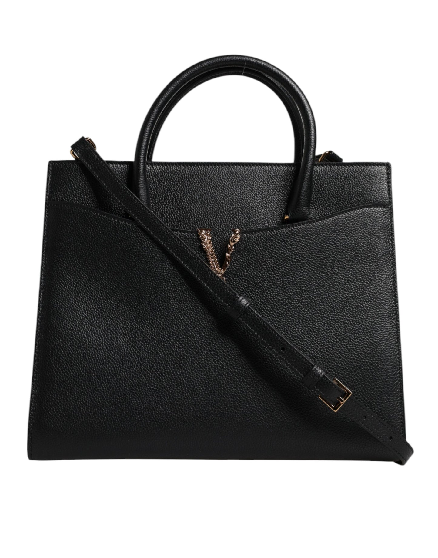 Grand sac à bandoulière en cuir noir Versace avec poignée supérieure