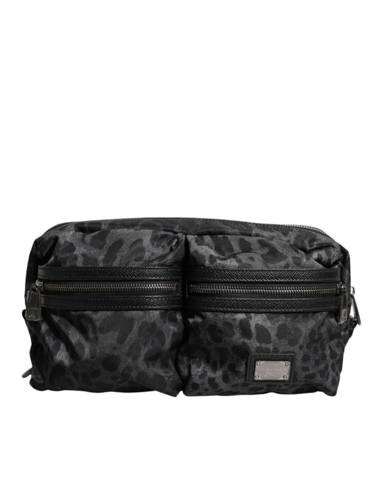 Dolce &amp; Gabbana – Gürteltasche mit DG-Logo und Leopardenmuster in Schwarz und Grau