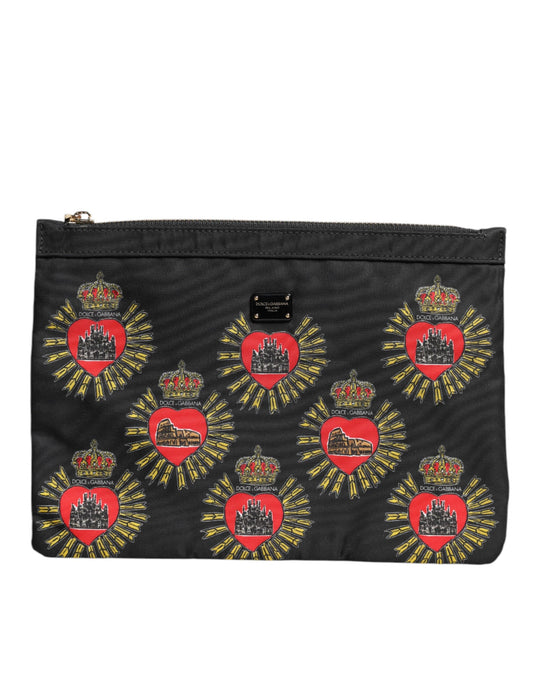 Dolce &amp; Gabbana – Clutch aus schwarzem und rotem Nylon mit Herzmotiv