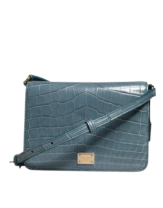 Mini sac bandoulière Dolce &amp; Gabbana en cuir exotique vert DG Plaque