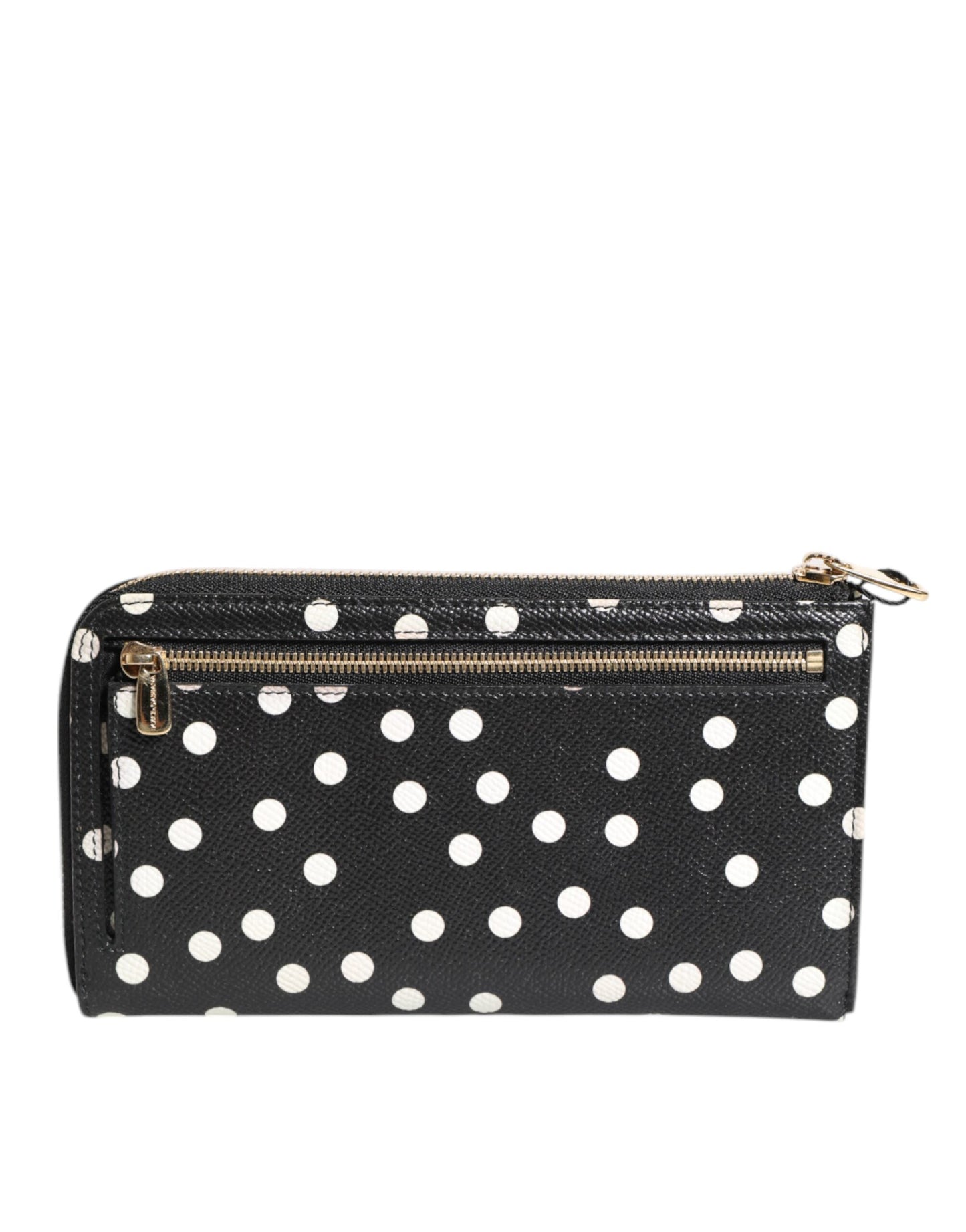 Portefeuille continental zippé Dolce &amp; Gabbana en cuir noir et blanc à pois