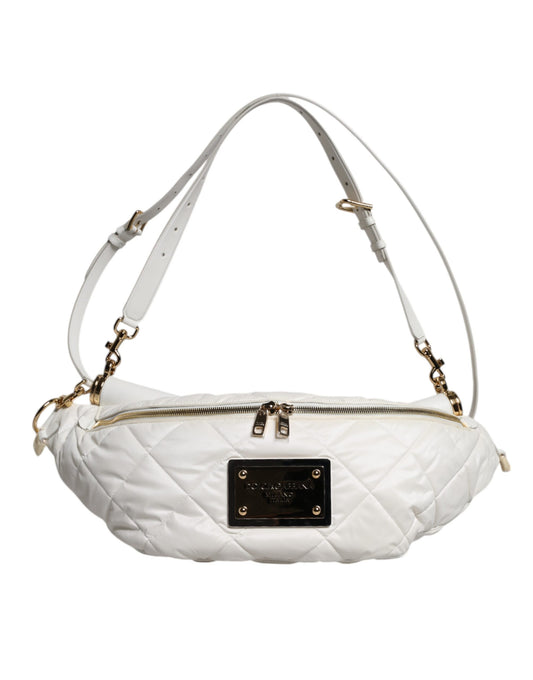 Sac banane Dolce &amp; Gabbana blanc matelassé avec plaque logo
