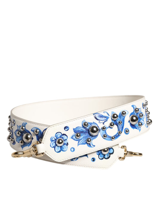 Bandoulière cloutée en cuir à fleurs blanches et bleues Dolce &amp; Gabbana