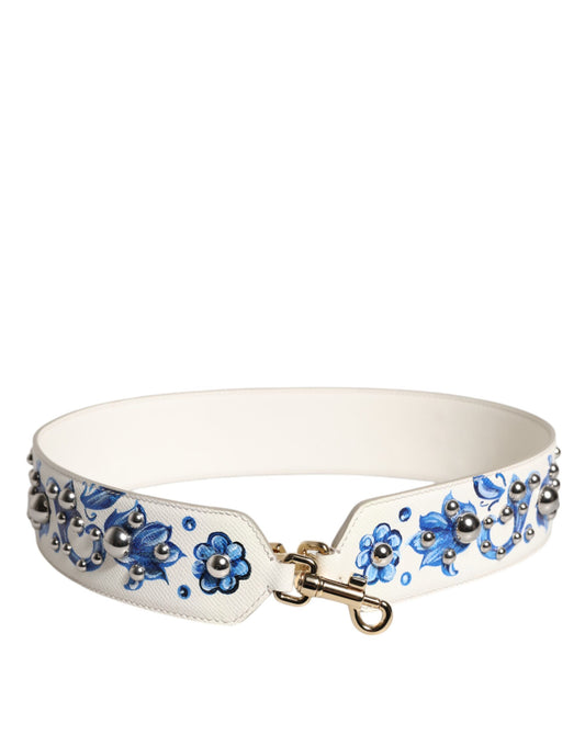 Bandoulière cloutée en cuir à fleurs blanches et bleues Dolce &amp; Gabbana