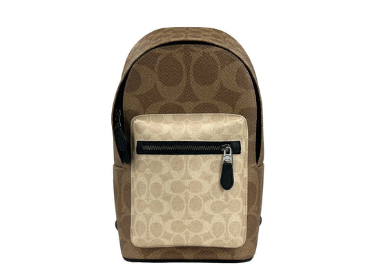 COACH West Color Block Leather Sling Pack Backpack Bag Sand at The Platonist