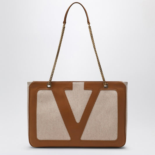 Valentino Garavani Medium Viva Superstar Bag In Natural/Spice Canvas