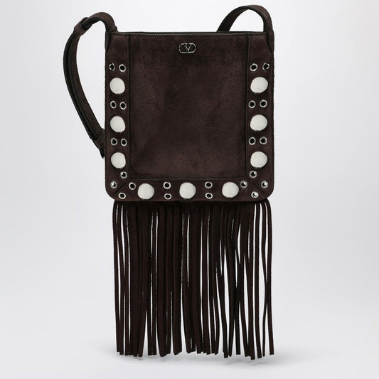 Valentino Garavani Nellcôte Brown Suede Bag With Fringes And Studs
