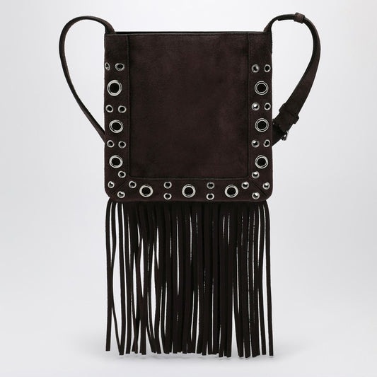 Valentino Garavani Nellcôte Brown Suede Bag With Fringes And Studs
