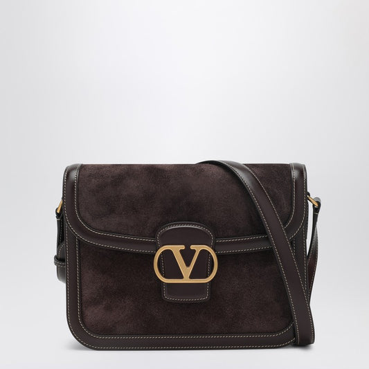 Sac 9TO5 en cuir et daim marron foncé Valentino Garavani
