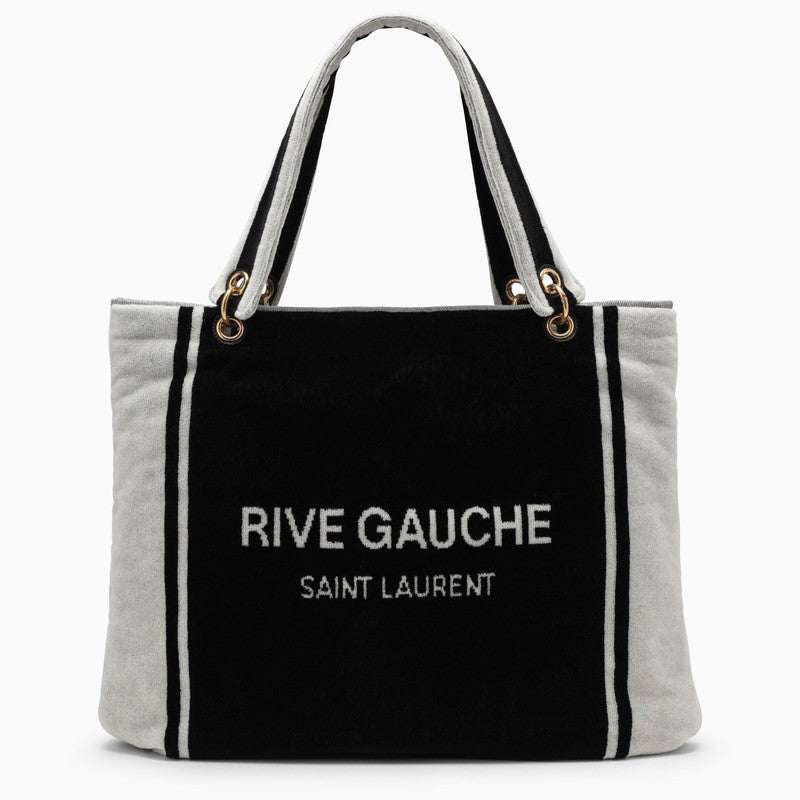 Saint Laurent Rive Gauche Tote aus schwarz-weißem Frottee