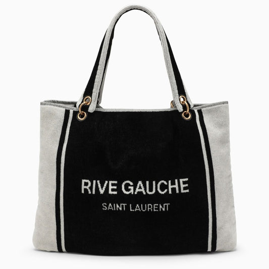 Saint Laurent Rive Gauche Tote In Black And White Terry Cloth