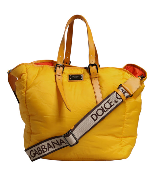 Sac fourre-tout à bandoulière Dolce &amp; Gabbana en nylon jaune orange avec logo