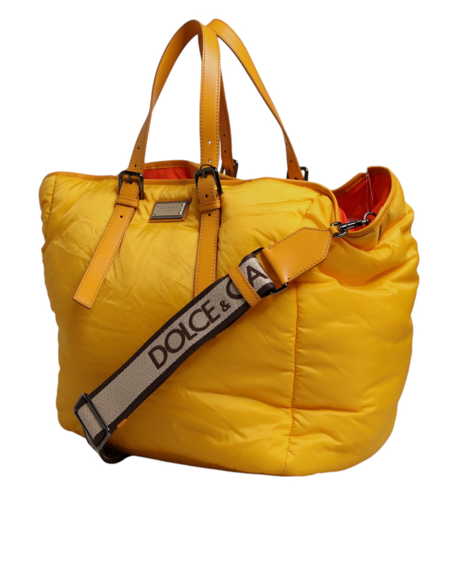 Sac fourre-tout à bandoulière Dolce &amp; Gabbana en nylon jaune orange avec logo