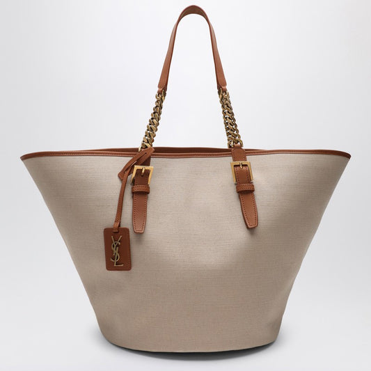 Saint Laurent Desert-Coloured Shoulder Bag In Canvas And Leather