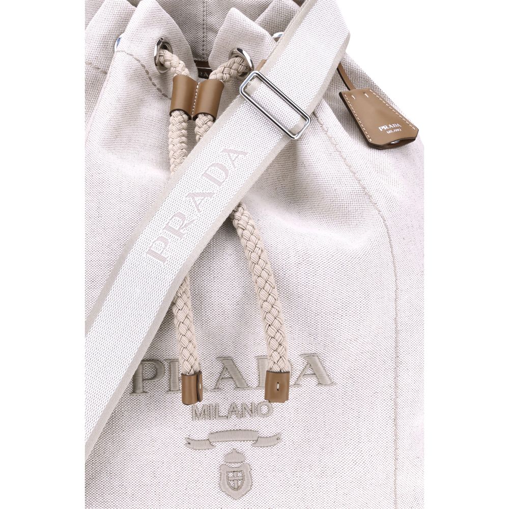 Prada Linen Bucket Bag at The Platonist