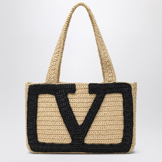 Valentino Garavani Viva Superstar Crochet Medium Natur/Schwarze Tasche