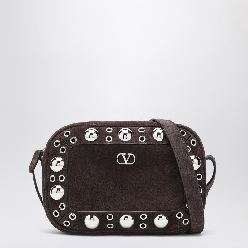 Sac Nellcôte Valentino Garavani marron en daim avec clous et rivets