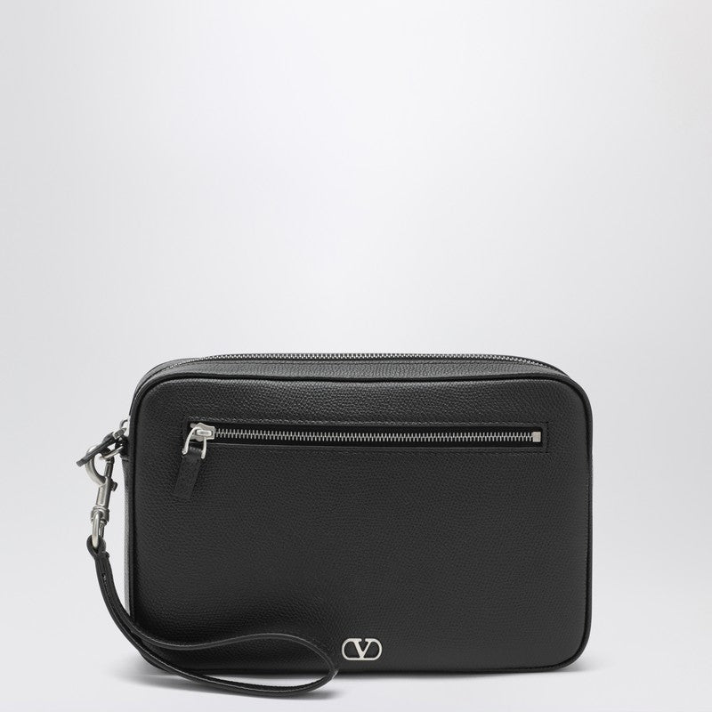 Valentino Garavani Pochette Vlogo Signature Noir En Cuir De Veau Grainé