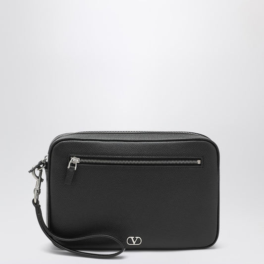 Valentino Garavani Vlogo Signature Clutch Schwarz aus genarbtem Kalbsleder