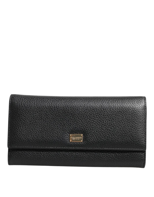 Dolce &amp; Gabbana – Dreifach faltbares Kartenetui aus schwarzem Leder mit Logo-Schild