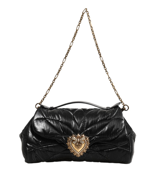 Dolce &amp; Gabbana – Devotion – Umhängetasche aus gestepptem Nylon mit Kettenriemen, Schwarz