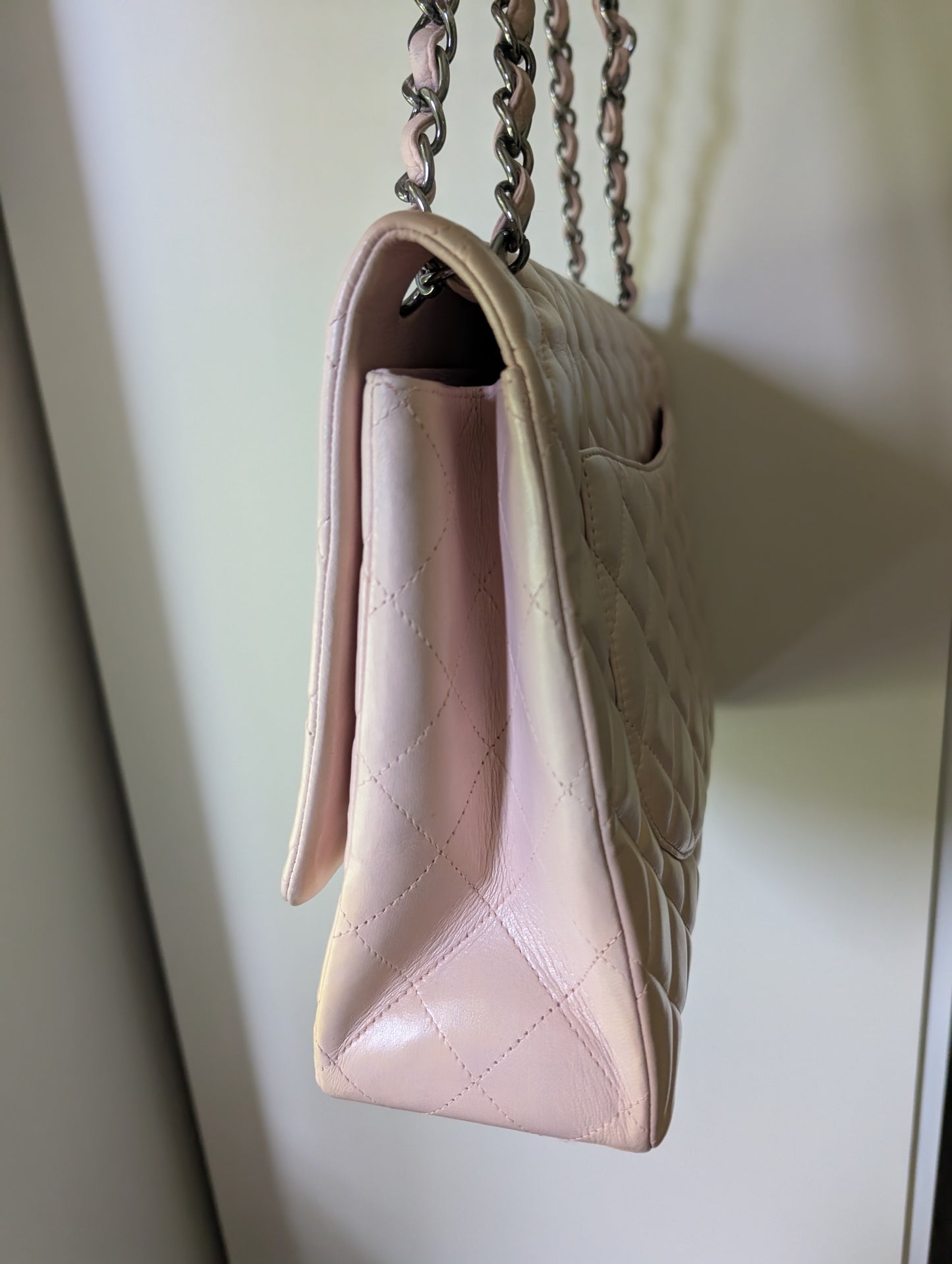 Chanel Maxi Bag In Baby Pink, Lambskin Leather