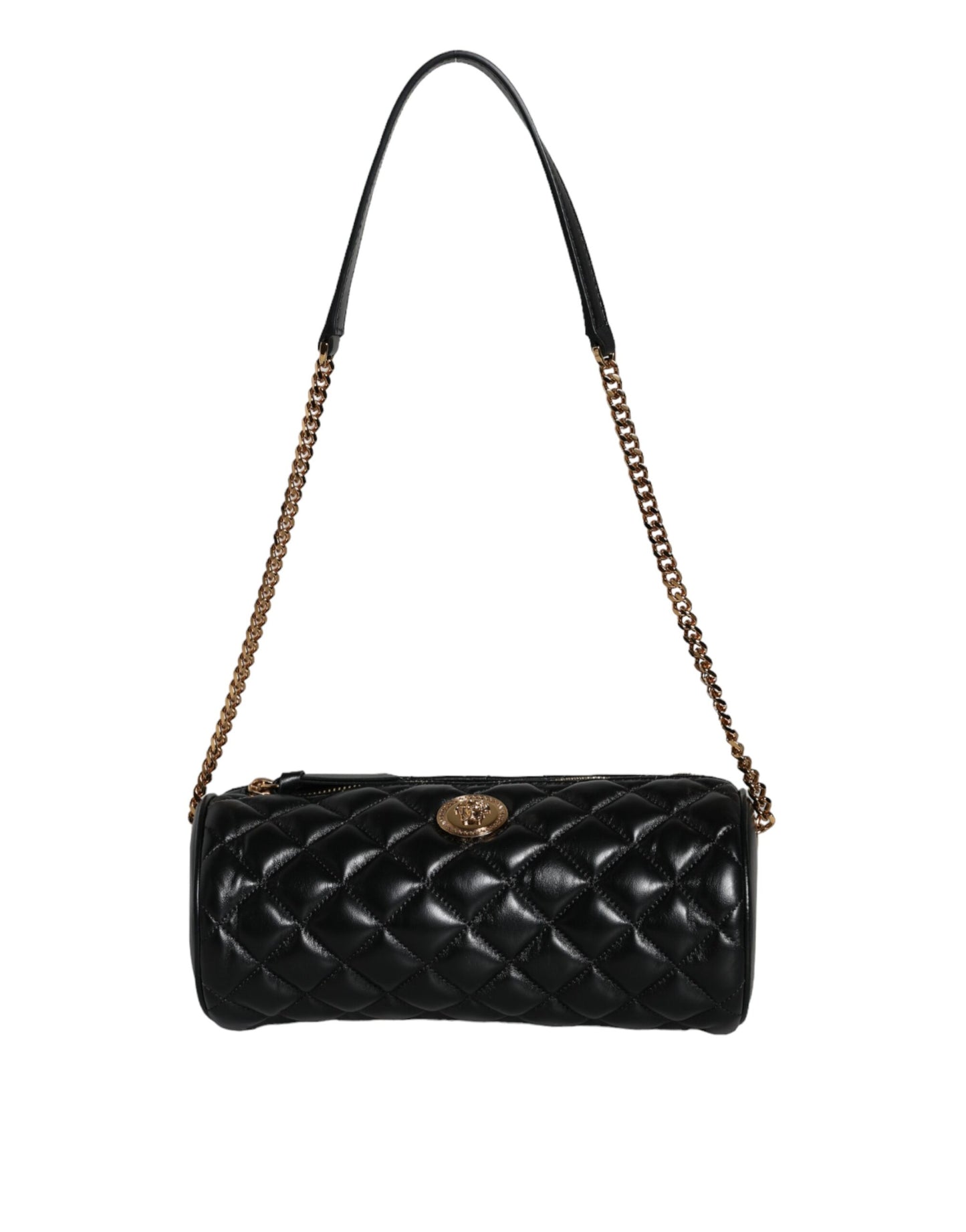 Versace – Schwarze Mini-Umhängetasche aus gestepptem Lammleder