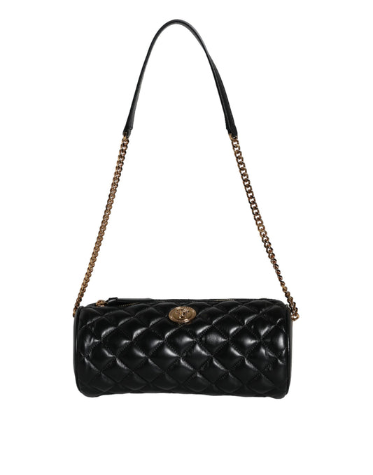 Versace – Schwarze Mini-Umhängetasche aus gestepptem Lammleder