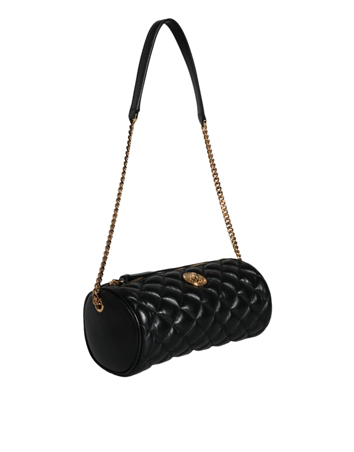 Versace – Schwarze Mini-Umhängetasche aus gestepptem Lammleder